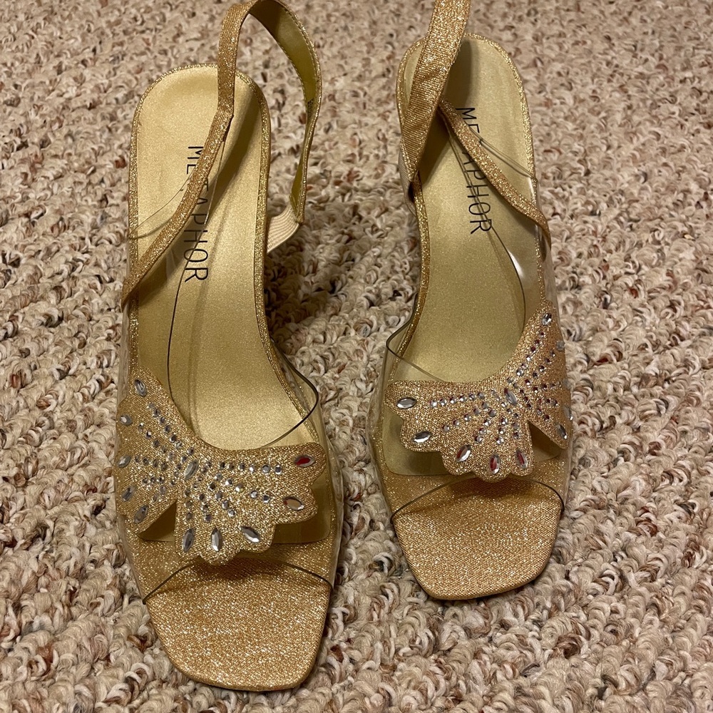 Peek-a-Boo Gold Heel Sandal